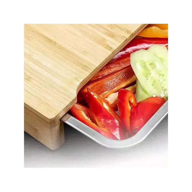 Kitchen artifact! Bamboo cutting board with stainless steel tray, mildew-proof cutting board + sliding juice tray, two-in-one design Chopping Knives 1Pcs 6