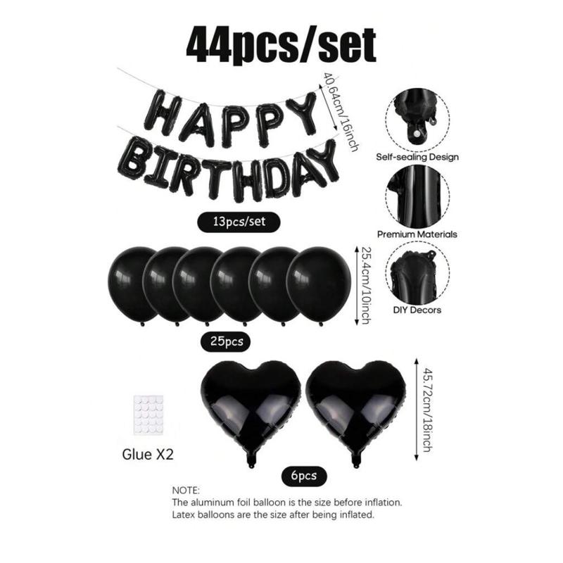 44pcs Black Happy Birthday Balloon Set with Letter Balloon, Heart Balloons and Latex Balloons for Birthday Party Decorations kit 1