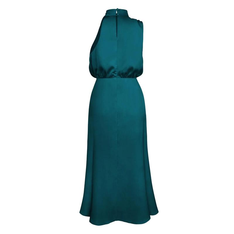 Product Introduction of 2025 Spring/Summer Long Dress for Women High Waist Halter Satin Sleeveless Dress Fashion Elegant Solid Evening Party Dresses 19