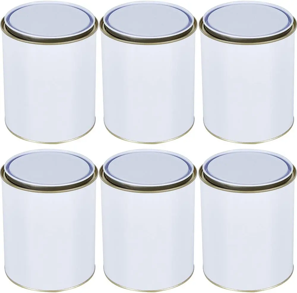 Empty 500ml Metal Paint Bucket Tin Cans Complete With Lids, Pack of 6 Storage Containers for Solvent Paints