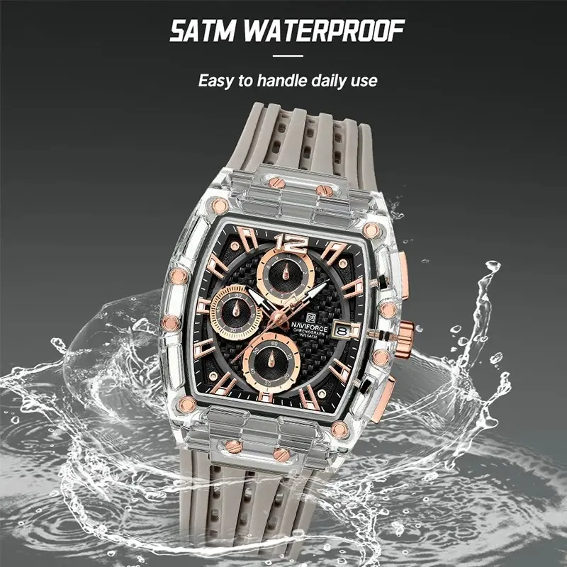 Men's Quartz Multifunction Watches Fashion Sports Chronograph 5ATM Waterproof Silicone Band Casual Man Wrist Watch 2