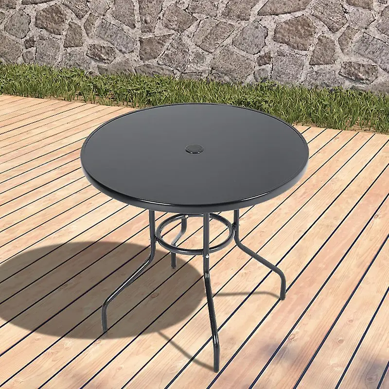 80CM Metallic and Tempered Glass Garden Table with Parasol Hole – Outdoor Dining Essential 3