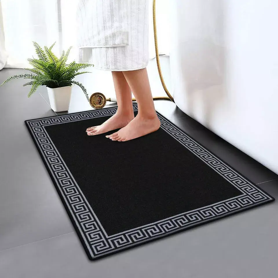 Non-Slip Bath Mat – Super Absorbent, Quick Dry Toilet Pedestal Mat | Soft Anti-Skid Shower Rug for Bathroom Floor | Machine Washable, Non-Slip Bathroom Rug for Small & Large Spaces | Memory Foam, Plush, Water Absorbent – Modern Gray & White Design