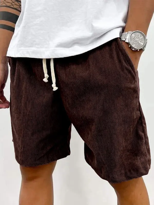 Men's Summer Casual Drawstring Corduroy Vintage Shorts 6