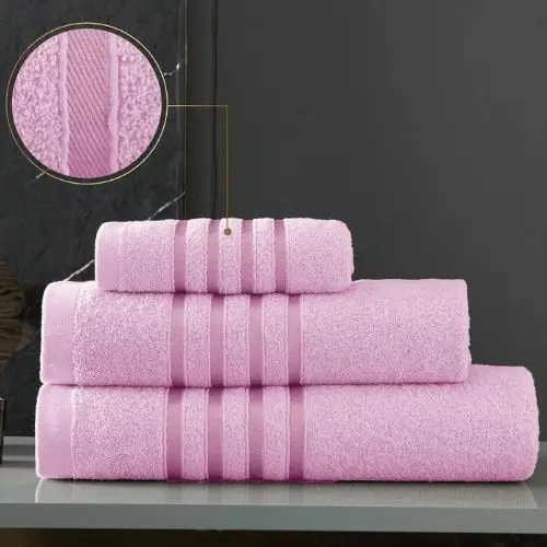 2 Pack 100% Egyptian Jumbo Towels with Stripe Design Pink, Light Grey, Blue - 100x180cm 2