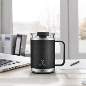 【meoky】14oz Tumbler, Stainless Steel Coffee Mug with Handle & Lid, Portable Insulated Tumbler Cup, Heat Resistant Thermal Cup, Summer Cool Bottle, Reusable Washable Drinkware, Vacuum Flask, Leakproof Beverage Tumbler, Insulated Travel Drinkware