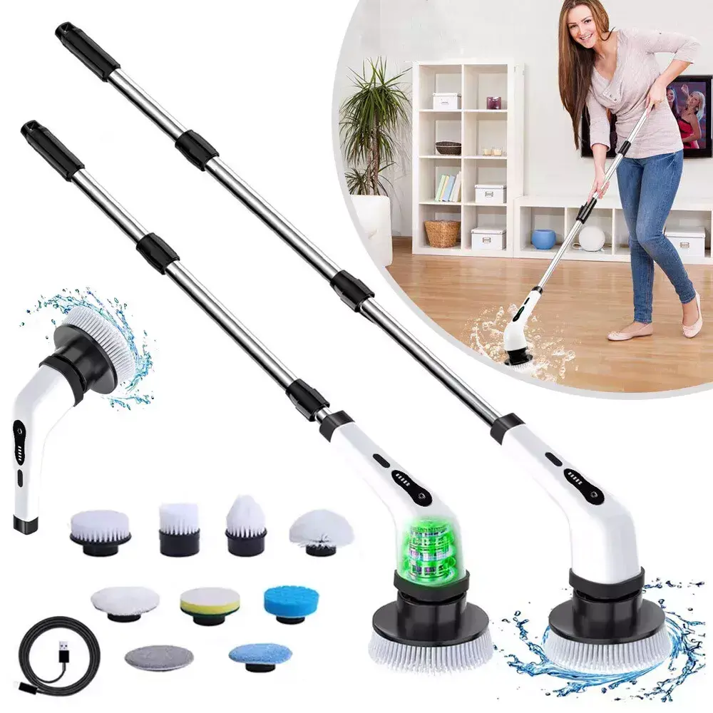 9 IN 1 Electric Spin Scrubber Cordless Cleaning Brush Bathroom Rotating Scrubber