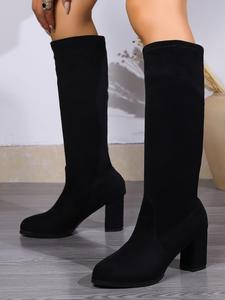 Women's Elegant Minimalist Solid Color Heeled Boots, Fashionable Knee High Boots for Daily Wear, Female All-match Trendy Shoes for Fall & Winter, Wide Fit Boots
