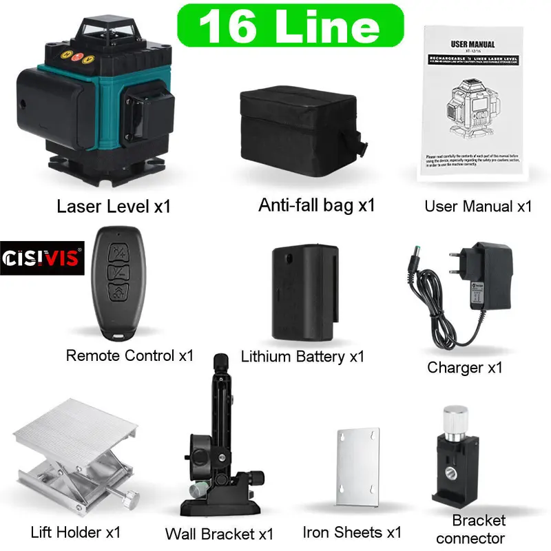 New 4D 16 Lines Laser Level 360Â° Green Auto Self Leveling Rotary Cross Measure 3