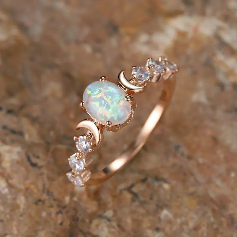 Delicate Moonstone Opal Ring Faux Oval Cut Gemstone Hand Jewelry Engagement Ring Jewelry For Women 3