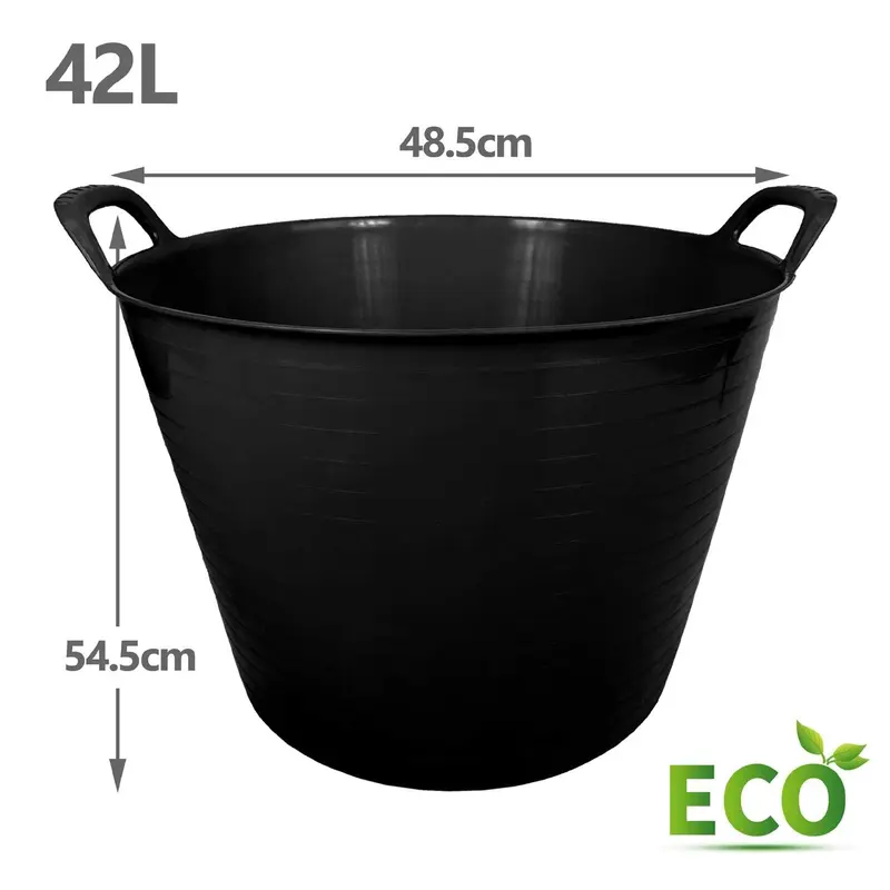 42L 42 Litre Large Eco-Friendly Recycled Flexi Tub - Black - Multi Purpose Robust Flexible Storage Container Bucket, Single Bucket. 1