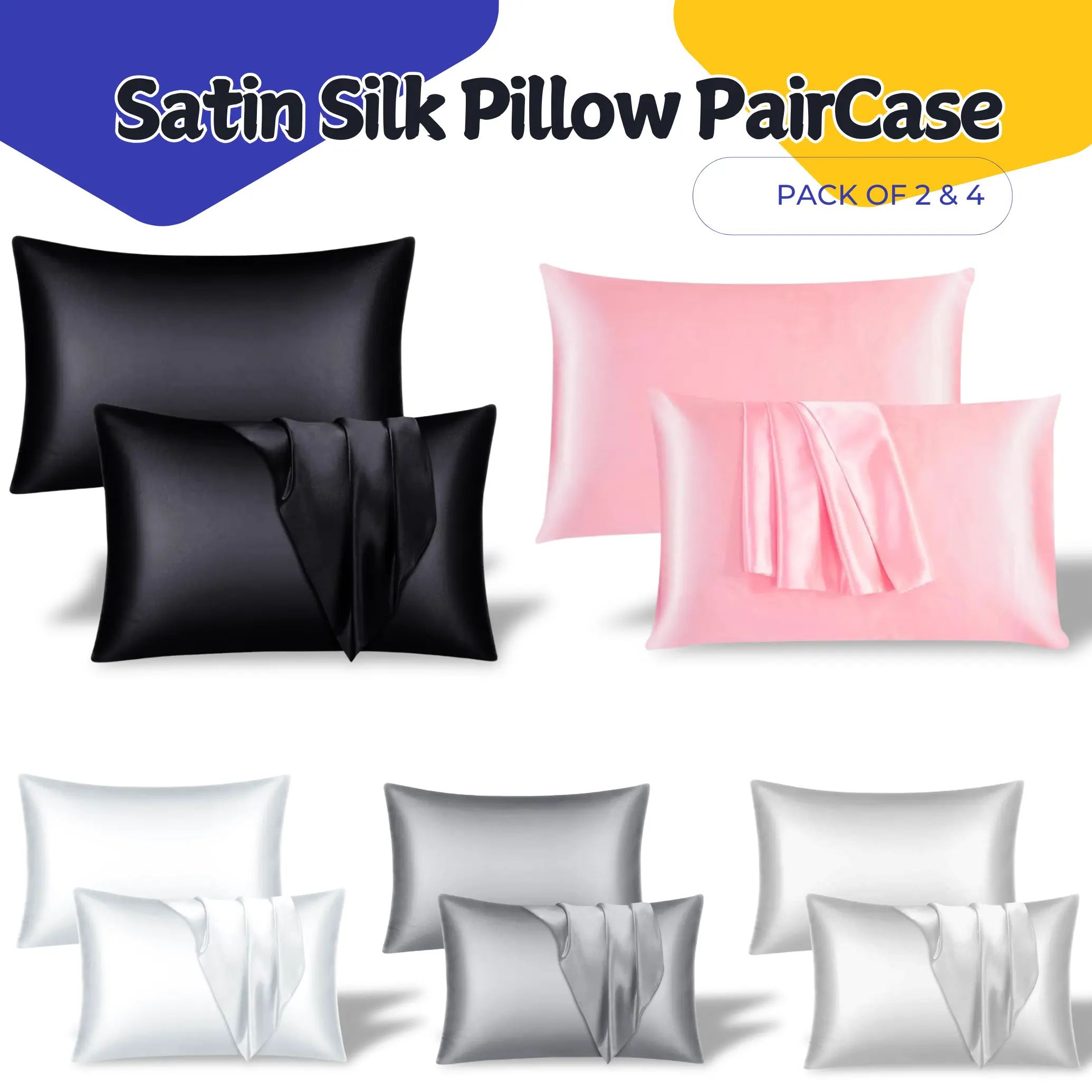 2 Counts Pillowcase for Hair and Skin, Pillowcase 2 Pack, Pillow Cover with Envelope Closure, Satin Bed Sheets