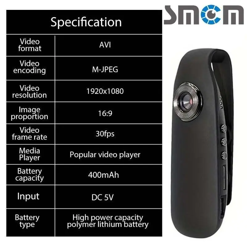 SMCM 1080P Full HD Convenient Camera, USB Rechargeable Home Outdoor Camera, Bicycle Video Recorder with Back Clip, Small Camera Video and Audio Recording Sports Camera with Card Reader 4