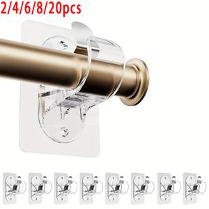 2/4/6/8/20pcs No Hole Curtain Rod Brackets Hangers, Self Adhesive Curtain Rod Holders, No Drilling, No Nail, Stick on Rod Hooks, Plastic Hooks
