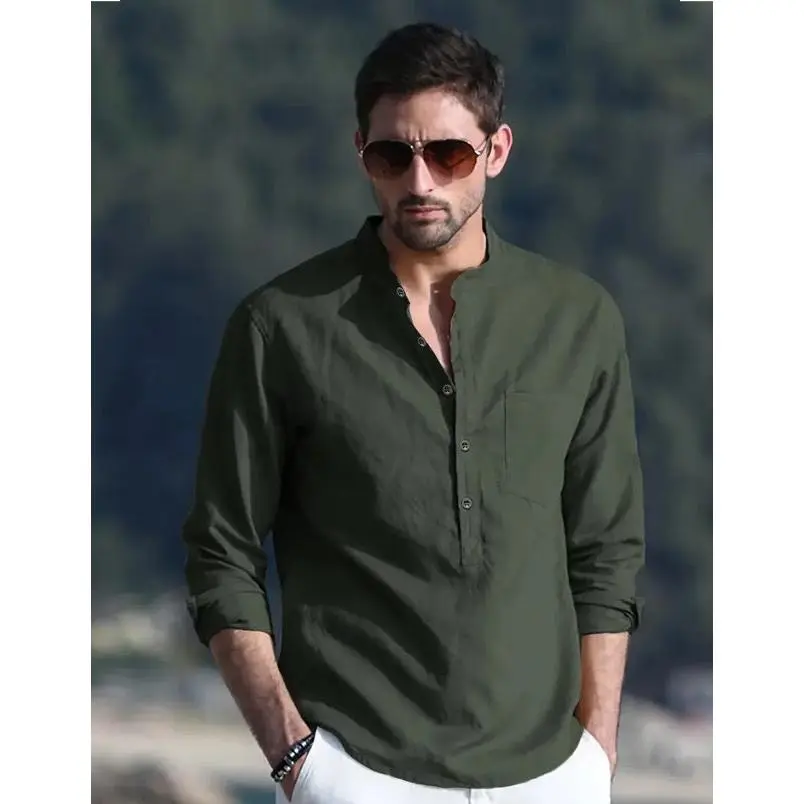 Maryam’s Essential Breathable Button Long Sleeves Cotton Linen Top Tank