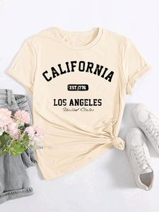 Women's Letter Print Round Neck Tee, Casual Short Sleeve Crew Neck T-Shirt for Daily Wear, Ladies Clothes for All Seasons, Top