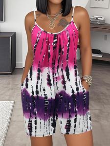 Women's Tie Dye Print Cami Romper, Casual Sleeveless Romper for Summer, Fashion Women's Clothing for Daily Wear, Overalls