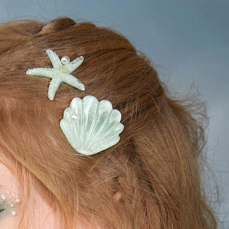 ROMWE Fairycore 2pcs Women Cute Mermaid Starfish & Shell Design Hair Clip Boho 0