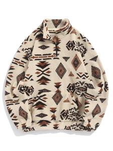 Men's Ethnic Pattern Zip Up Sweatshirt, Casual Long Sleeve Pullover for Fall & Winter, Men's Clothes for Daily Wear