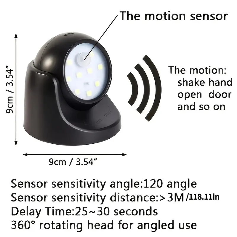 360 °   Rotatable Wireless Motion Sensor Night Light – Intelligent Security Wall Light for Indoor & Outdoor Use, Black or White, 3 AAA Batteries Required (Not Included) 4