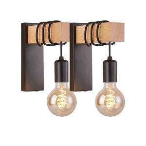 Wooden Wall Mounted Light without Bulb, 2 Counts E27 Base Wall Sconce, Vintage Wall Lamp for Home Living Room Bedroom Decor