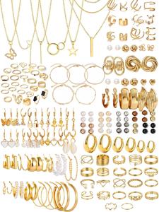 Women's Elegant Faux Pearl Decor Jewelry Set, Butterfly & Flower Beads Design Necklace & Earrings & Rings & Bracelet, Matching Trendy Jewelry Set Accessories for Women & Girls, Unique Gifts for Women, Fashionable Jewelry Glamour Set, Wedding Ring Set