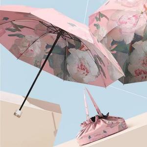 Floral Pattern Umbrella, 1 Count Manual Foldable Umbrella, Compact Waterproof Windproof Umbrella for Women & Girls, Home Supplies