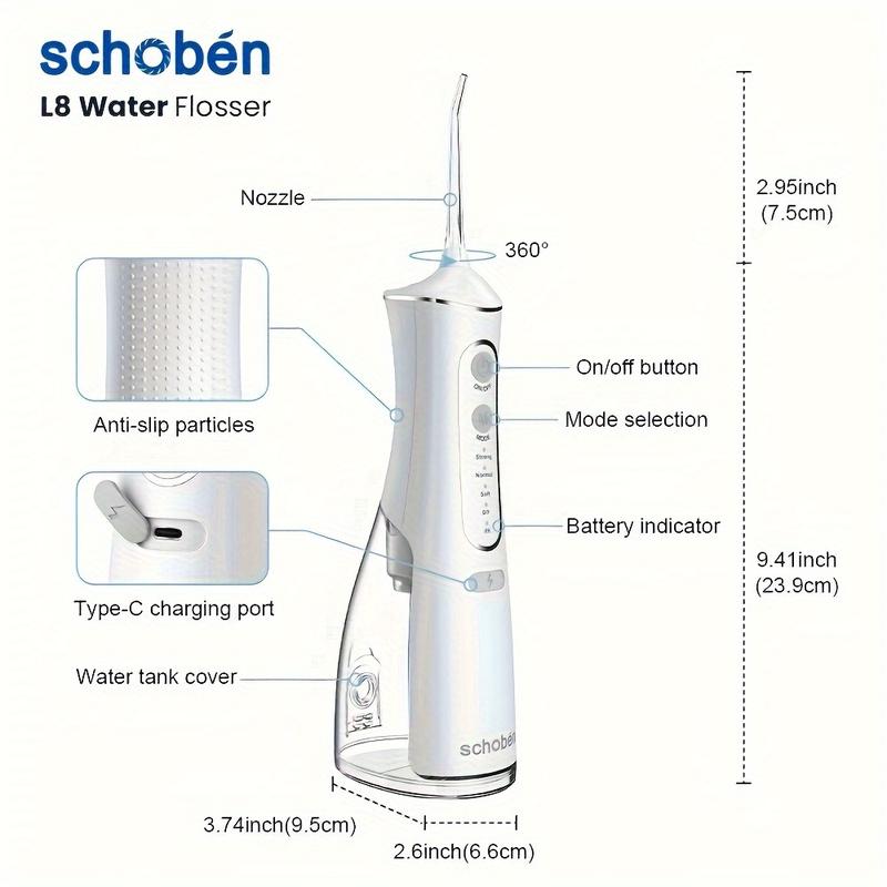 Portable Water Flosser, Cordless Oral Irrigator with Toothpick, USB Rechargeable Dental Flosser, 1500mAh Lithium Battery, Unscented, 4V Max, for Oral Care and Quartz Powder Cleaning - 2Color 6