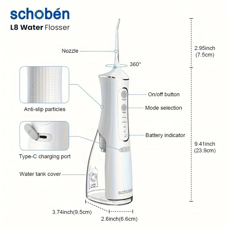 Portable Water Flosser, Cordless Oral Irrigator with Toothpick, USB Rechargeable Dental Flosser, 1500mAh Lithium Battery, Unscented, 4V Max, for Oral Care and Quartz Powder Cleaning - 2Color 5