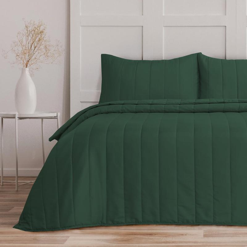 Product Introduction of LINEN HOME - King Size Bedspreads Quilted Pattern - 3Pcs Bottle Green Sofa Throw Set 240x260cm Soft Microfiber Lightweight Coverlet with 2 Pillowcases 50x75cm for All-Season duvet  covers  sets 7