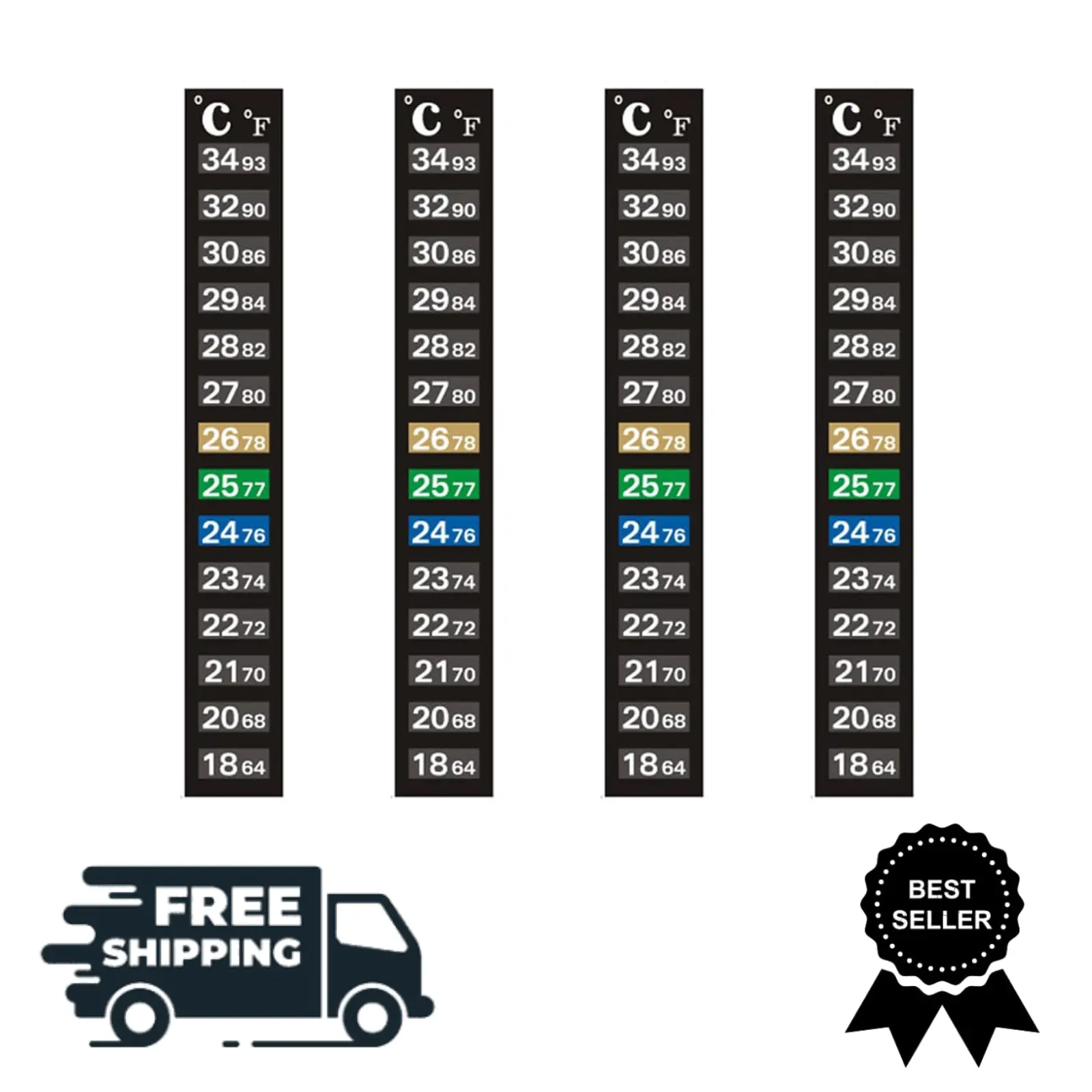 CONGGUAN 4PCS Aquarium Thermometer Strips ️ Easy-to-Read Stickers for Fish Tanks – Measures 18-34°C!