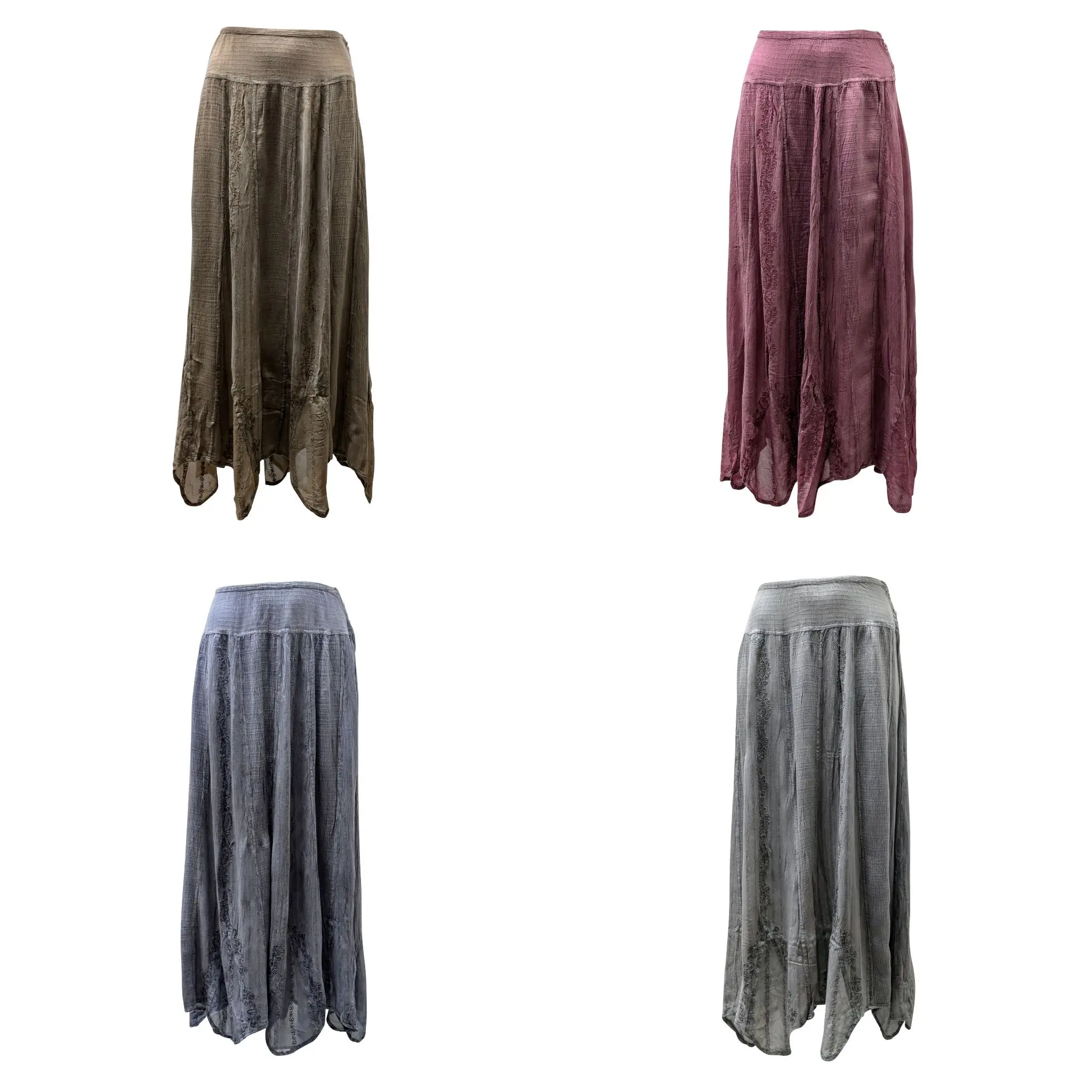 WOMENS GYPSY HIPPIE  BOHO MAXI SKIRT PANELLED EMBROIDERED 3 BUTTON SIDE CLOSURE - UK SIZE 14