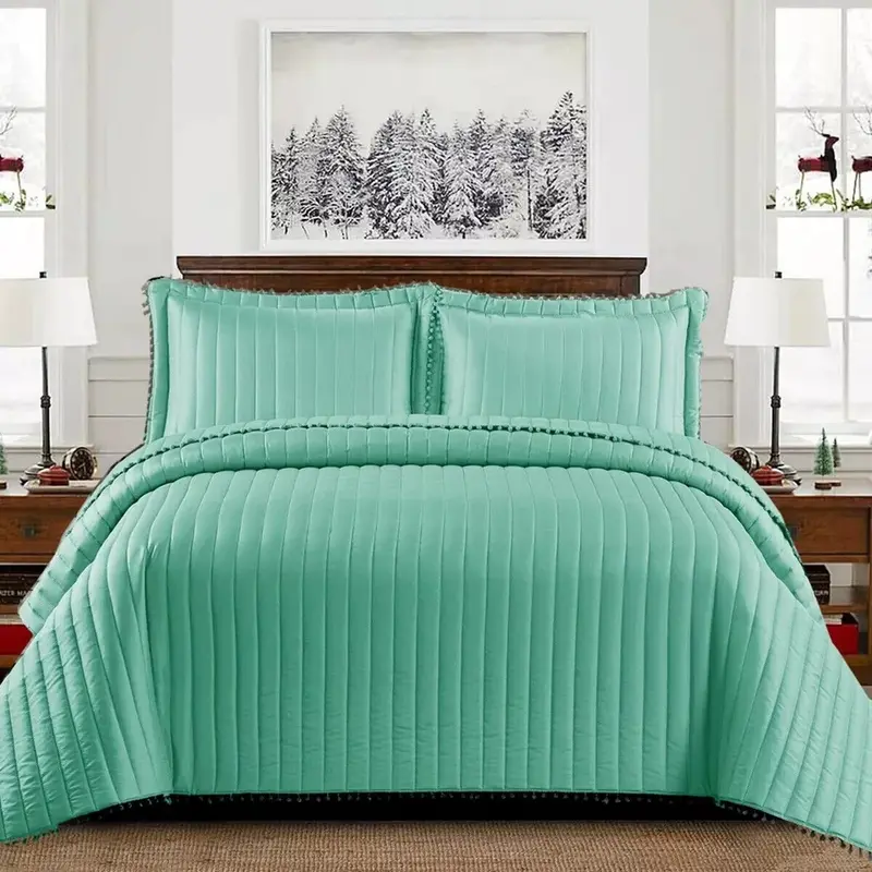 3 Piece Quilted Embossed Bedspread Bed Throw Single Double King Size Bedding Set 1