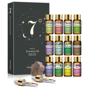 Essential Oils Magnetic Gift Box Set, 12pcs/set Summer Scented Aromatherapy Oils for Home Diffusers Humidifiers, with Two Droppers and One Wooden Diffuser