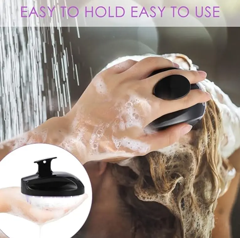 Scalp Massager Shampoo Brush, Soft Silicone No Flaky Hair Scalp Brush for Wet or Dry Hair, Head Scrubber Scalp Exfoliator Anti Dandruff Brush, Squishy Hair Brush Handle (Black and Purple) 2