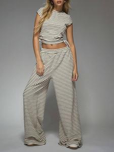 Women's Striped Print Top & Pants Two-Piece Set, Casual Fashion Cozy Top & Trousers for Daily Outdoor Wear, Ladies Clothes for Summer, Casual Suit Set