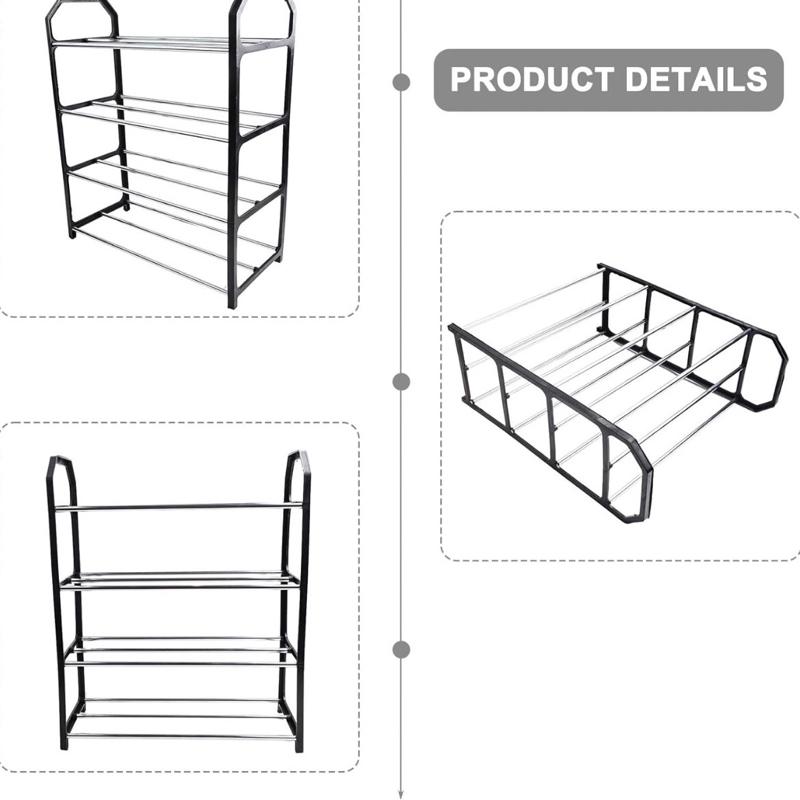 EasyByMall 4 Tier Shoe Racks, Metal Shoe Storage Organiser Narrow Shoe Racks, Stackable Small Shoe Rack For Closet, For Hallway, Bedroom(White) 3
