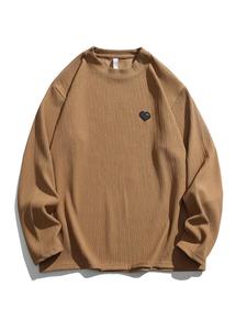 Men's Textured Heart Print Round Neck Sweatshirt, Loose Long Sleeve Crew Neck Pullover For Spring & Fall, Casual Fashion Men's Top For Daily Wear