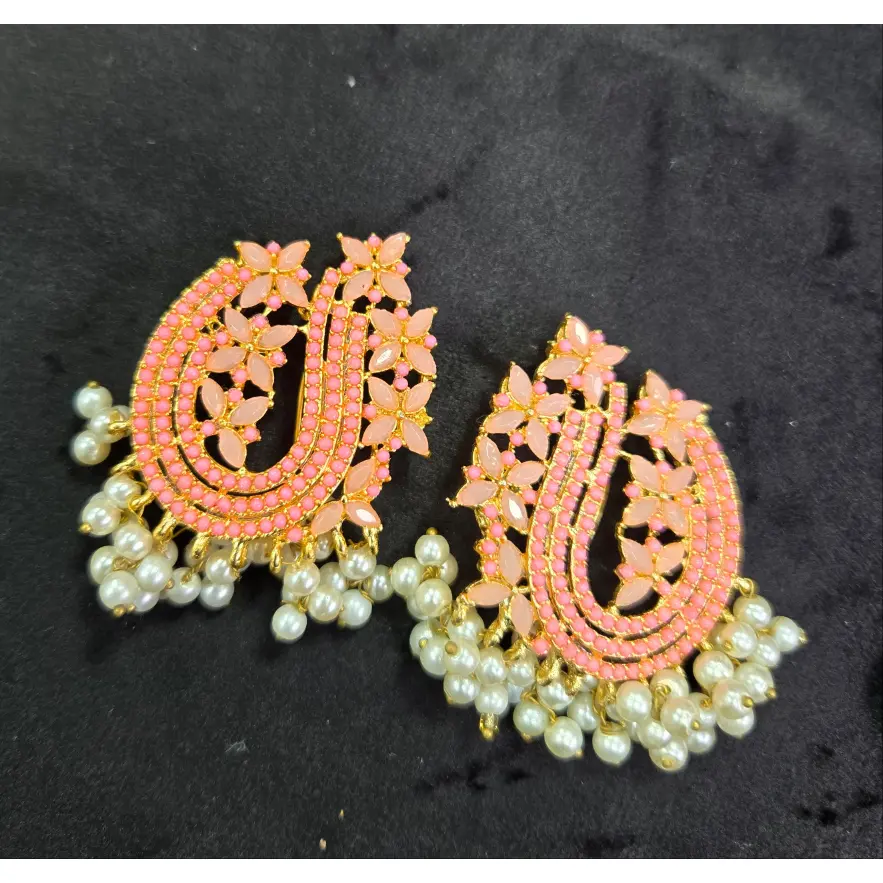 Gemstone and pearl kundan earrings
