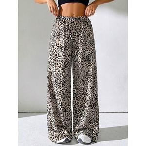 Women's Leopard Print Drawstring Waist Pants, Loose Casual Comfortable Wide-Leg Pants Suitable for Spring and Autumn, Women's Daily Wear Bottoms, Loose Leg Pants, Casual Fashion Loose Women's Clothing, Bohemian Style Casual Long slacks petite  trousers