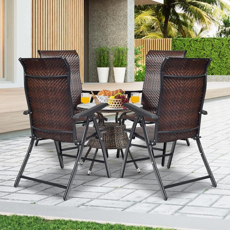 Set of 2 Patio Rattan Folding Chair, 5-Position Adjustable Outdoor Wicker Dining Seat with Widened Armrest,High Backrest and Anti-slip Pads for Garden Picnic Camping (1) 8