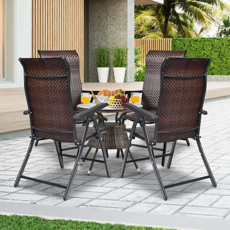 Set of 2 Patio Rattan Folding Chair, 5-Position Adjustable Outdoor Wicker Dining Seat with Widened Armrest,High Backrest and Anti-slip Pads for Garden Picnic Camping (1) 8
