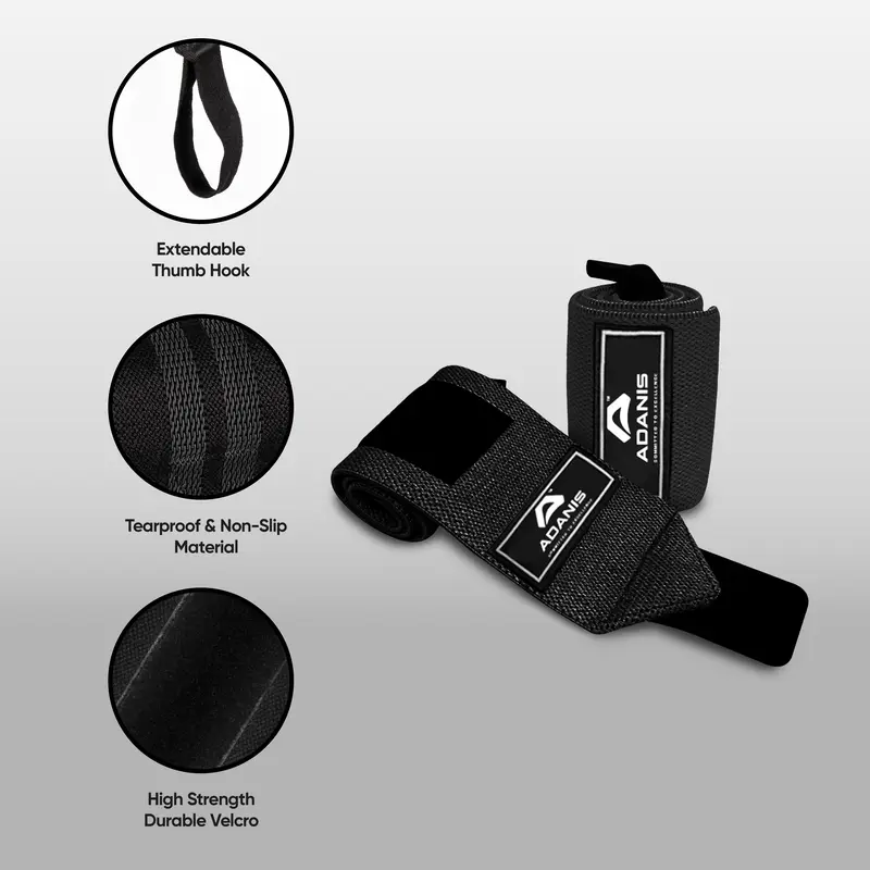 Adanis Power Weight Lifting Wrist Wraps Supports Gym Training Fist Straps - Sold as Pair & One Size Fits All 2