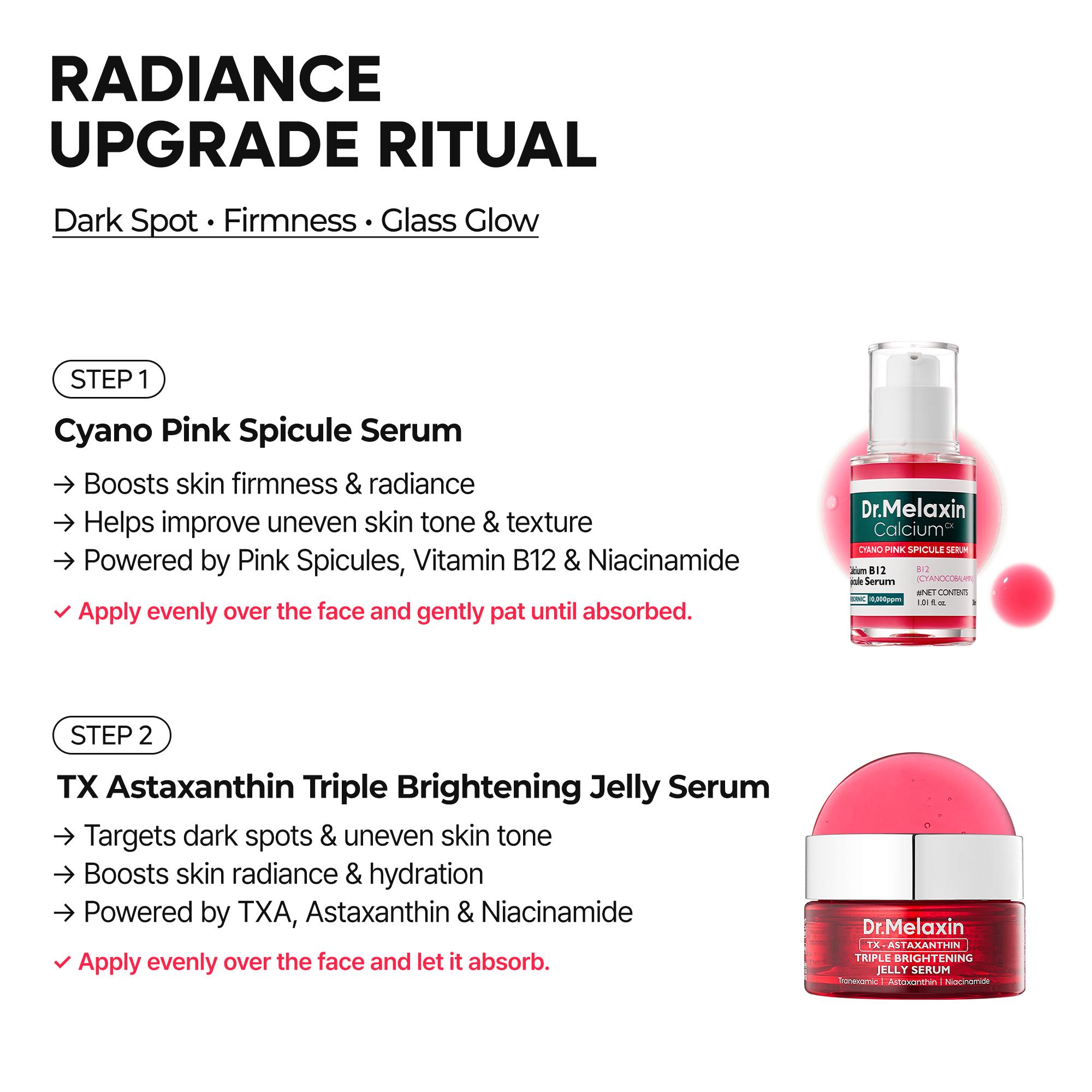 [Dr.Melaxin Official] TX Astaxanthin Radiance Upgrade Ritual Set | Cyano Pink Spicule Serum + Triple Brightening Jelly Serum + Hydrogel Mask + Overnight Wrapping Mask
