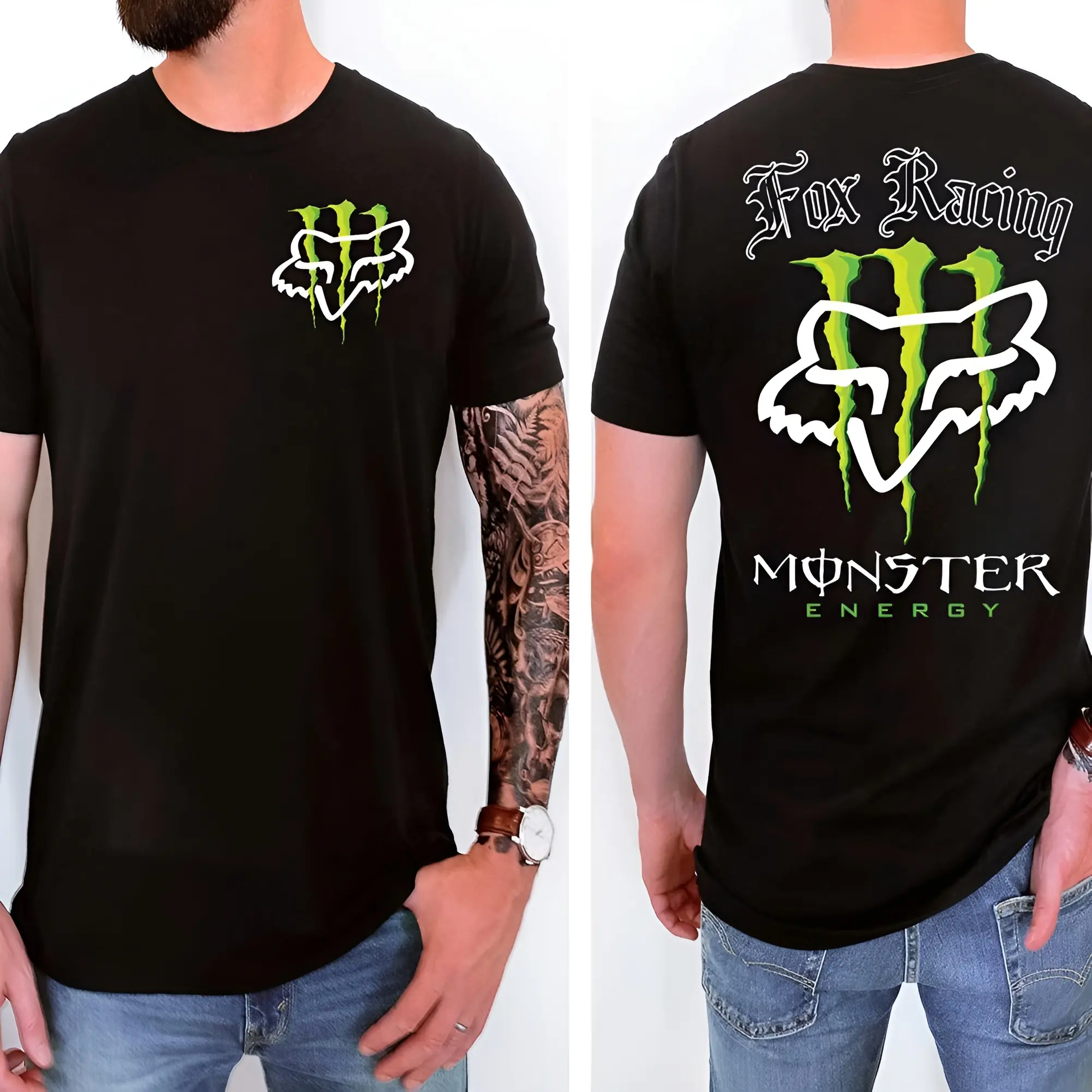Dirtbike Motocross Fox Racing Monster Energy Drink Green Off-Road Dirt Bike T-Shirts Dirtbike Clothing Apparel Men Women Boys Girls