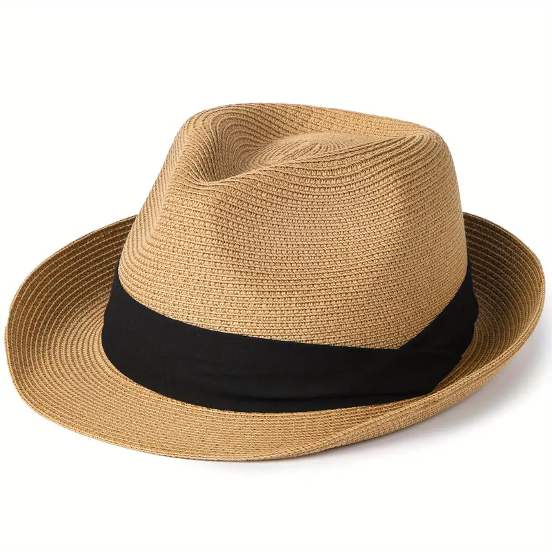 Foldable Roll Up Short Brim Trilby Hat Panama Beach Hat Fedora Straw Sun Hat For Men Women, Ideal Choice For Gifts 3