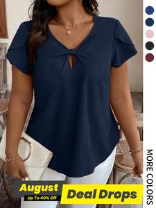 【Plus Size】 Solid Color Blouse, Casual Minimalist Basic Short Sleeve Blouse for Summer, Women's Plus Clothing for Daily Wear