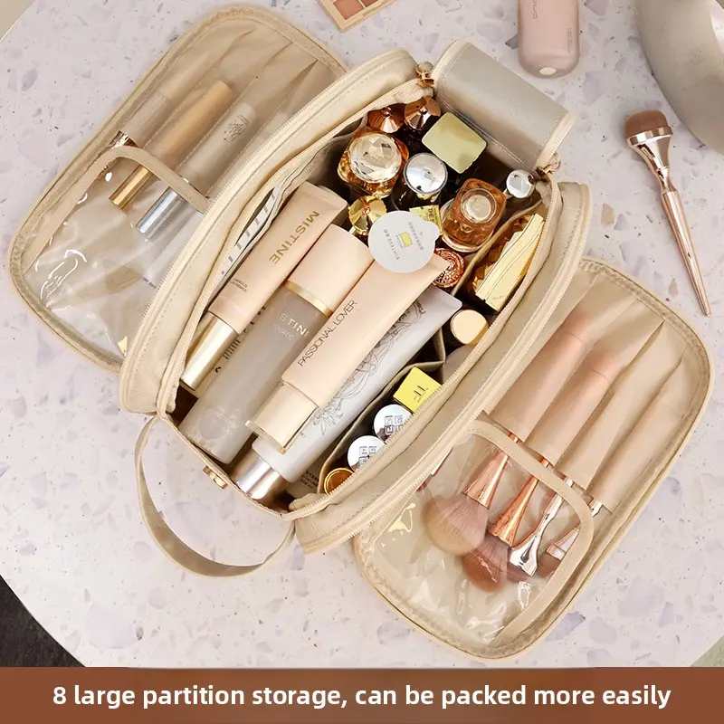 Double Zipper Cosmetic Bag Large Capacity Portable Business Trip Travel High-Grade Makeup Brush Wash Bag Buggy Bag 2