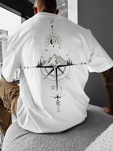 Men's Letter & Mountain Print Round Neck Tee, Regular Fit Casual Short Sleeve T-shirt for Summer, Men's Top for Daily Wear