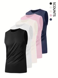 Men's Solid Color Sleeveless Tee, Casual Breathable Round Neck Tank Top for Summer, Men's Top for Daily Wear, Operator
